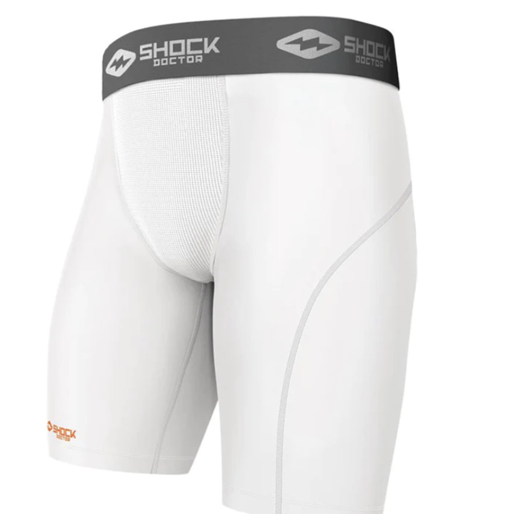 SHOCK DOCTOR CORE COMPRESSION SHORT WITH CUP POCKET | Boys M, White
